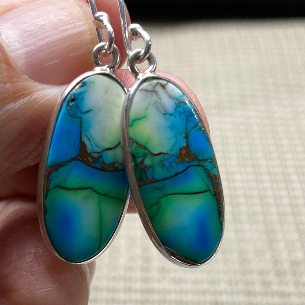 PEACOCK DAHLIA TURQUOISE EARRINGS In Solid Sterling Silver 925